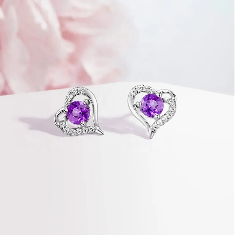 Romantic Heart Shape Cubic Zircon 925 Sterling Silver Diamond Stud Earring