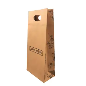 Custom kraft paper packing one bottle wine gift bag with window Die cut handle