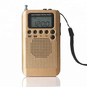 Radio Saku Portabel Am Fm Warna Emas dengan Layar Lcd