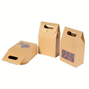 定制标志糖果蛋糕茶袋小吃棕色牛皮纸倾斜顶部便携式包装盒与透明窗口
