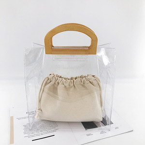 Borsa a Mano Stile Vintage con Manico in Legno, Borsa Casual da Donna in PVC Trasparente, Borse a Secchiello Trasparenti per il Lavoro - Product Image 3