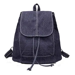 Women Canvas Drawstring School Bag Girls Small Female Rucksack Denim Backpack