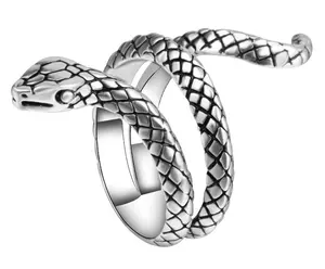 Venta al por mayor anillo de rock de la mujer-Venta al por mayor en forma de serpiente anillos Color plata metales pesados Punk Rock las mujeres anillo Vintage con forma de Animal de la joyería