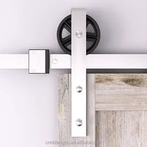 Heavy Duty Industrial Big Wheel Wooden Sliding Barn Door Track Hardware(Stainless Steel Satin Nickel Brushed)