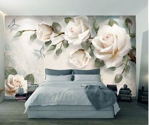 <strong>Wallpaper</strong> Dinding 3D White Rose Flowers Wall Murals <strong>Romantic</strong> and Warm Royal <strong>Wallpaper</strong> Design <strong>Wallpaper</strong> for Hotels