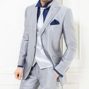 Grijs zilver mannen suits 3 stuks met gratis stropdas designer suits set voor mannen