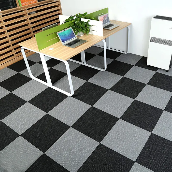 Easycarpeter – tapis économique, carré, noir et blanc, carrelage avec support en bitumène