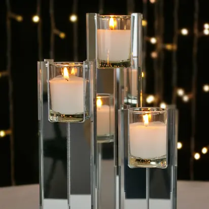 Portavelas votivo de acrílico con espejo plateado personalizado, portavelas de acrílico con espejo independiente para boda