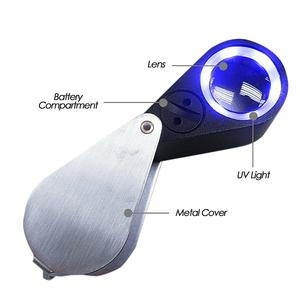 Vente en gros 10x <span class=keywords><strong>Loupe</strong></span> de bijoux en diamant avec lumière UV LED Loupes en métal et plastique Lentille en verre dans une poche d'emballage en cuir - Product Image 2