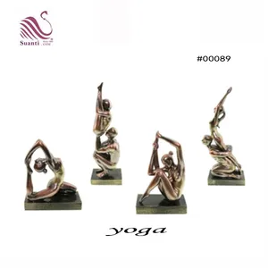 Modern Art Metal Effect Copper Color Resin Elegant Yoga Figurines Women Statues for Home Decor