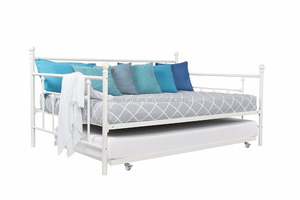 Manila <strong>Metal</strong> <strong>Daybed</strong> and Trundle, Full Size <strong>Daybed</strong> and Twin Size Trundle, Multifunctional, White - Product Image 2
