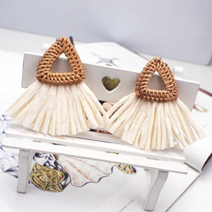 Orecchini Pendenti HANSIDON a <span class=keywords><strong>Triangolo</strong></span> in Paglia e Rattan per Donne, Grandi Orecchini Bohémien con Nappe in Rafia, Gioielli alla Moda - Product Image 3