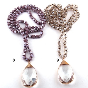 Fashion 6ミリメートルSquare Glass Necklace Long Knotted Glass Drop Pendant Necklaces For Women - Product Image 3