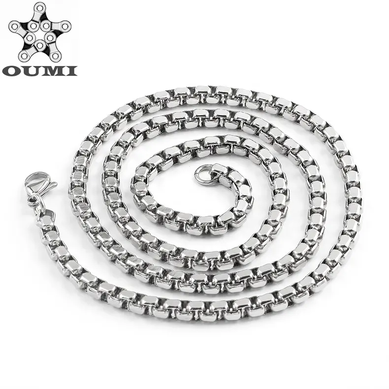 OUMI Stainless Steel Square Rolo Round Box Link Black Scrub Necklace with Lobster Clasp Chain For Men