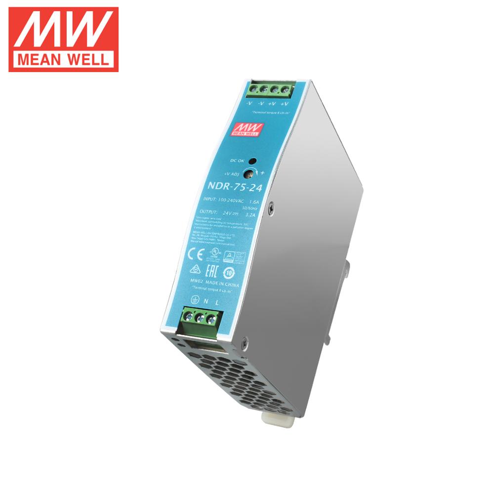 Импульсивный источник питания Оригинал Meanwell NDR-75-24 75W 24V 3.2A AC-DC питания с одним выходом, тонкий промышленные на din-рейку импульсный источник питания светодиодного табло