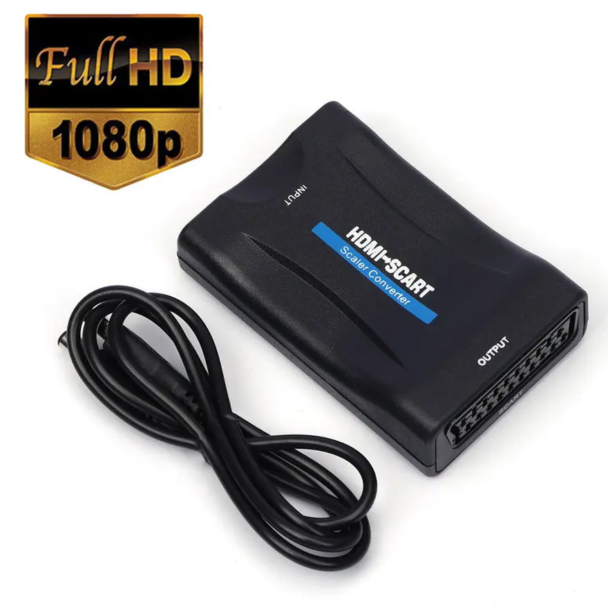 Adattatore Audio convertitore Video Stereo composito da 1080P HDMI a SCART a HDMI con cavo USB per Sky Box HD TV DVD STB