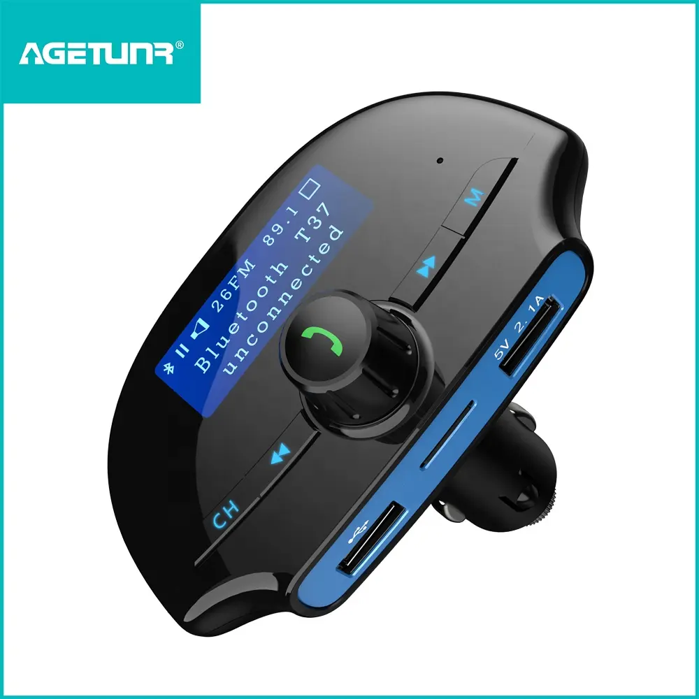 AGETUNR T37 Bluetooth V4.2 mp3 speler fm-zender display car voltage, dual USB Uitgangen, microSD USB-Schijf