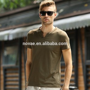 2015 nueva <span class=keywords><strong>moda</strong></span> Causal de algodón de punto con cuello en V manga corta hombres T-Shirt - Product Image 2