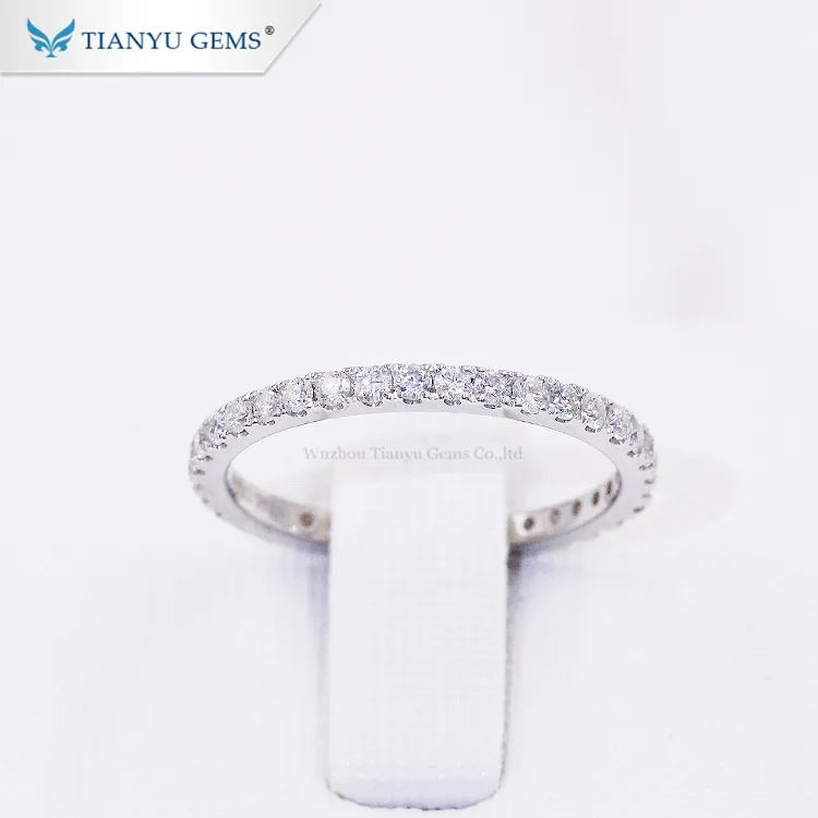 Tianyu 14k/18k זהב לבן טבעת 1.5mm קטן moissanite משותף חודים אירוסין התאמת להקת עבור גברת
