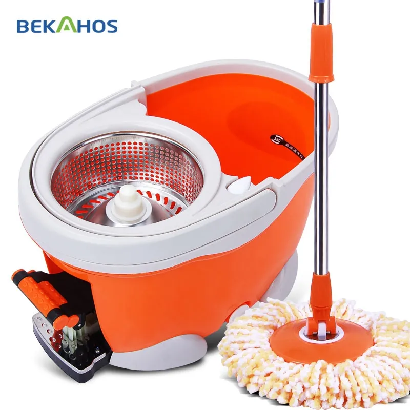 Bekahos ไม้ถูพื้นสีส้ม4ตัว,ไม้ถูพื้นทำความสะอาดในครัวเรือน Roto Mop 360