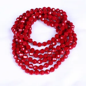 8MM Crystal Beads Red/Blue Long Necklaces with Knots Hand Knotted Glass Beads Wrap Bracelet Beaded Jewelry