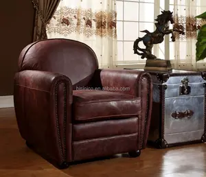 Antika İtalyan kahverengi hakiki deri mobilya/çoğaltma oturma odası deri koltuk
