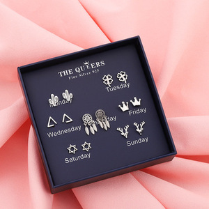 S925 One Week <strong>Silver</strong> <strong>Stud</strong> <strong>Earrings</strong> Fashion Jewelry <strong>Set</strong> - Product Image 6