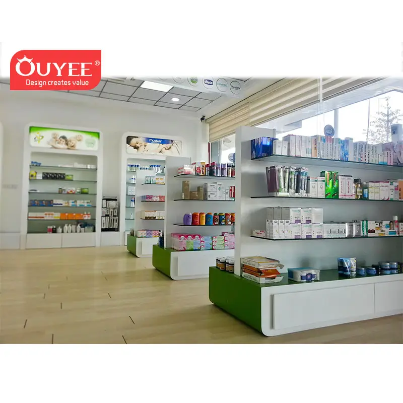 Prateleira de varejo para compras, design de interiores, prateleira de farmácia para superfície, loja, móveis de decoração