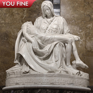 Statue de la Pietà en marbre blanc sculpté à la main, pierre naturelle religieuse d'église - Product Image 6