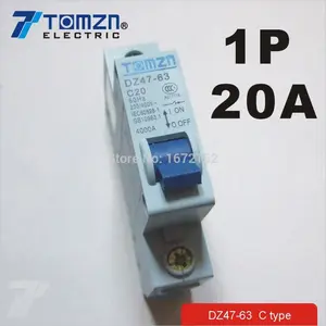 1P 20A 240V/415V, 50HZ/60HZ Mini interruptor de circuito MCB C45 tipo C