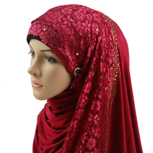 マレーシアのレースストーンフラワージャージーコットンHijabスカーフショールイスラム教徒の女性のための新しいファッション2021年 - Product Image 1