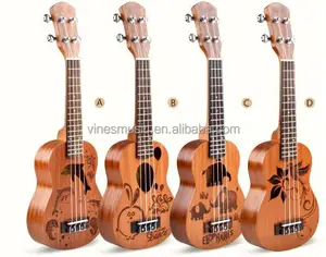 Gravür ukulele ile güzel resim karikatür çocuklar için ucuz fabrika fiyat ukulele ukulele