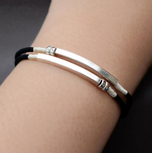 Custom Adjustable 925 Sterling <strong>Silver</strong> Jewelry <strong>Cuff</strong> Charm String <strong>Silver</strong> <strong>Bracelet</strong> Men - Product Image 2