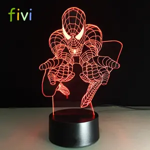 Lampe LED 3d à l'effigie de Spiderman, lumière changeante entre 7 couleurs, interrupteur tactile, USB, idéal pour un bureau, une barre, ou comme cadeau pour un garçon