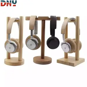 Rak Headphone Warnet Game Kayu Solid, Braket Penyangga Tampilan Berdiri Headphone Ganda