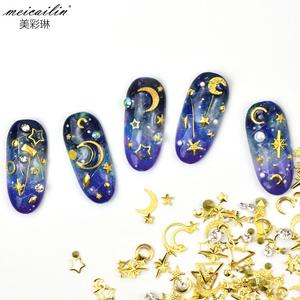 Rivetto per unghie in rame dorato misto Star Moon Design Punk Nail Jewelry 3D Nail Art Decoration - Product Image 4