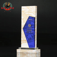 Trophée en verre de marbre blanc de haute qualité, feuille de cristal acrylique, Plaque de récompense, trophée en cristal personnalisé avec base en marbre