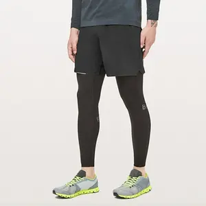 Pantalones cortos de gimnasio 2 en 1 ultraligeros para hombre, con compresión integrada, color negro, precio de fábrica, 2023