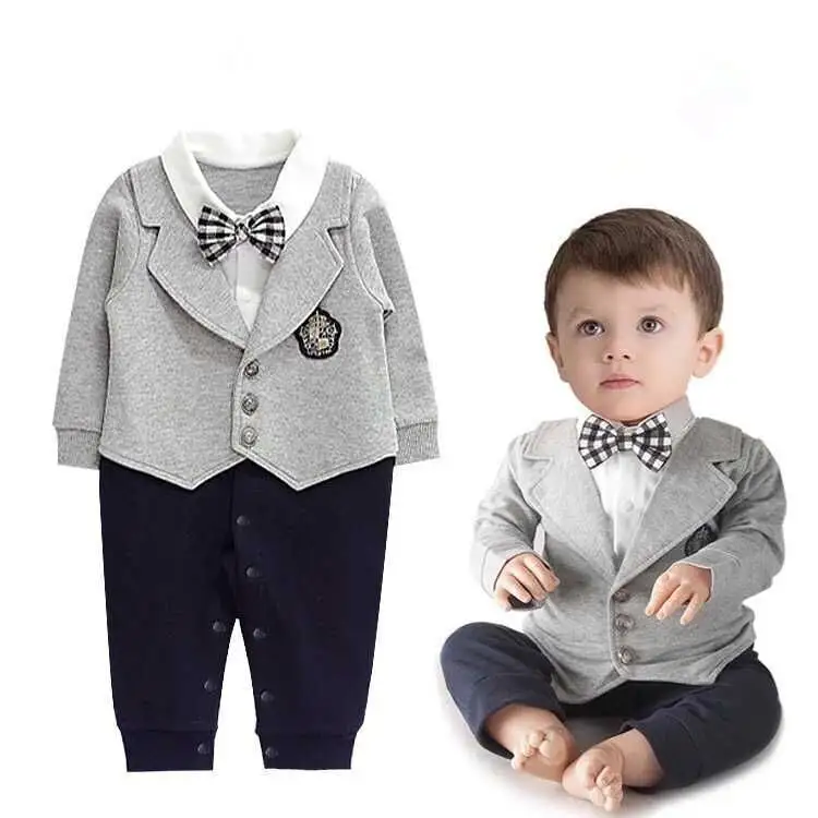 2018 Amazon Hot Sell Wholesale Baby Long Sleeve Clothes Newborn Baby Boys Romper Suits with Tie