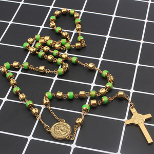 Chaîne de perles de chapelet en acier inoxydable Produits religieux chrétiens Pendentif croix Long Collier - Product Image 3