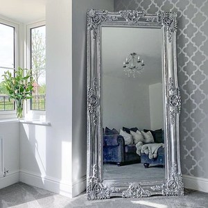 Zilver Bladgoud Frame Decoratie Floor Lengte Rococo Franse Grote Espejos Decoratieve Muur Spiegel