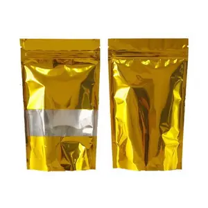 站起来Mylar袋黄金铝箔包装袋带透明窗口拉链锁自密封食品储存包装袋