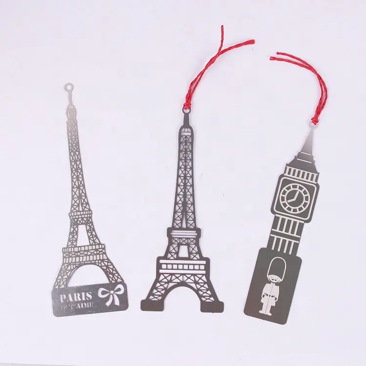 Suvenir turis hadiah promosi logam kustom baja nirkarat klip pembatas buku logam Menara Eiffel Bookmark