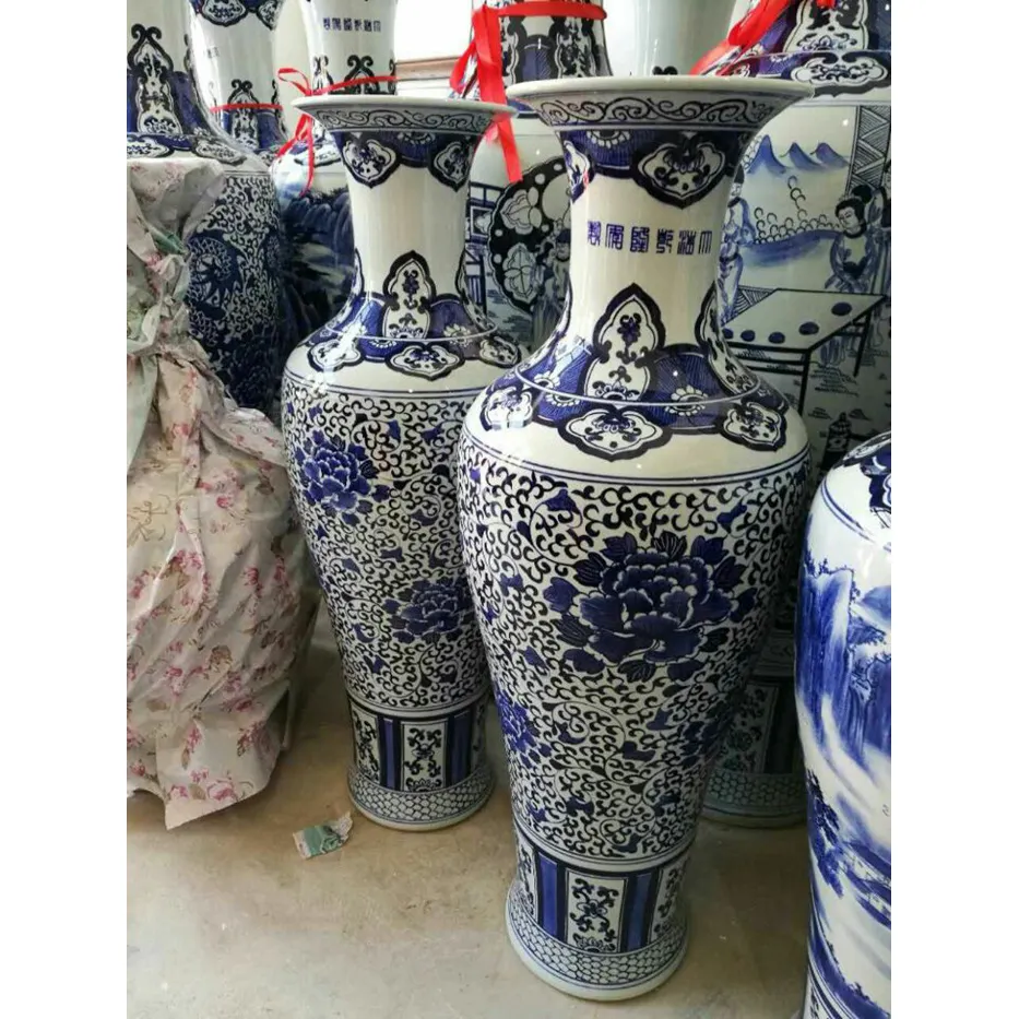Merveilleux Vases de sol en porcelaine de 1m de haut, grands Vases de sol en céramique à motif d'oiseau de fleur peints à la main en chine