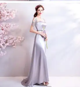Mode Sexy Damen Satin Lange Abendkleider Frauen Formale Prom Party Kleid