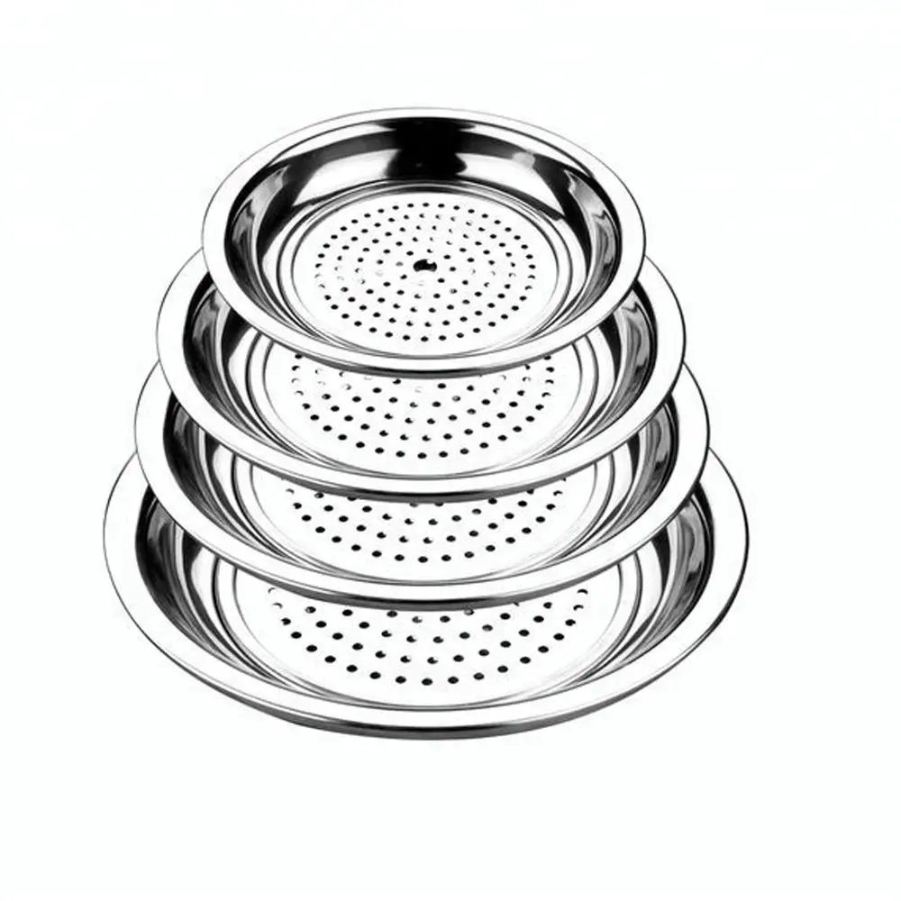 Good quality kitchen utensil food grade stainless steel dinnerware dumpling plate round plate with holes
