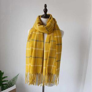 <span class=keywords><strong>Écharpe</strong></span> en cachemire jaune à carreaux avec franges, <span class=keywords><strong>prix</strong></span> de gros ZP - Product Image 3