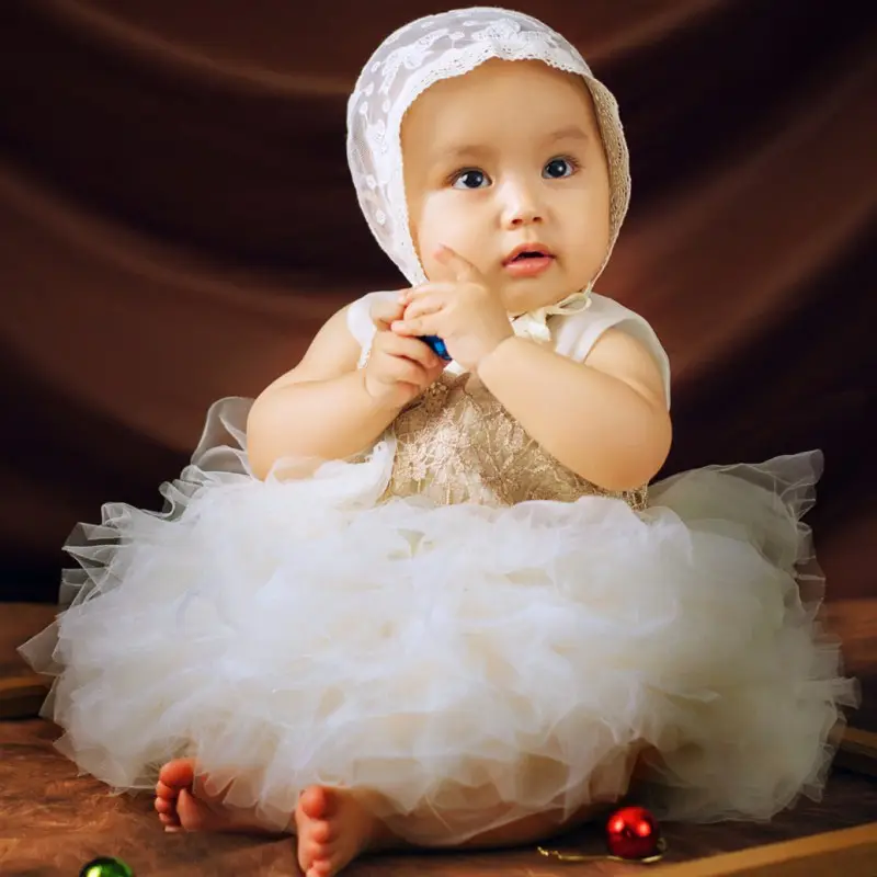 Bordir perjamuan gaun Baptis pakaian bayi 0-3 bulan