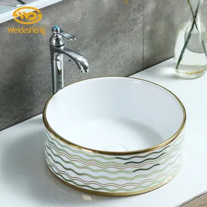 Lavabo en porcelaine, salle de bain, évier en céramique à motif ondulé coloré, nouveau Design - Product Image 1