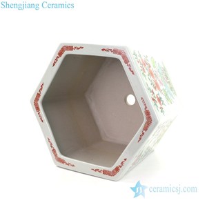 RYSZ12  Pot à fleurs hexagonal en céramique antique peint à la main avec motif floral Famille Rose - Product Image 4